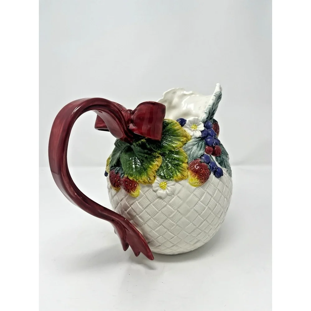 Fitz & Floyd‎ Berry Patch 1995 Ribbon Handle Pitcher Bouquet Holder